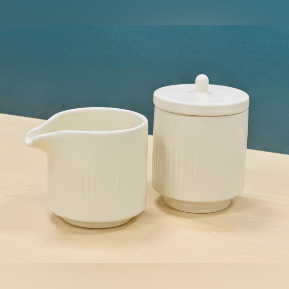 Cream Ceramic Creamer & Sugar Jar Set